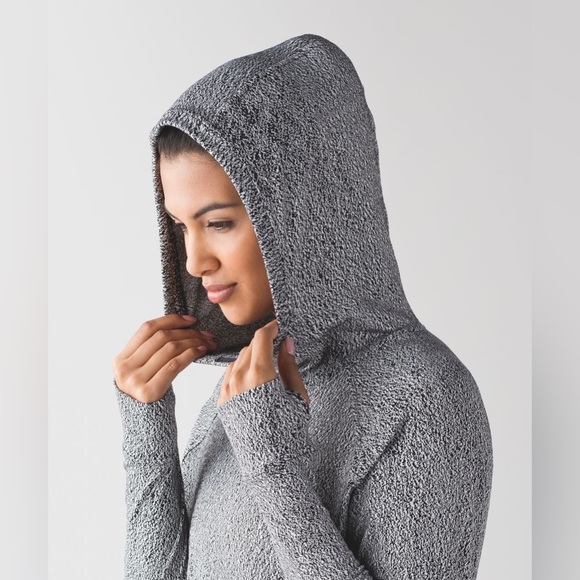 Lululemon Ready To Rulu Hoodie in Luon Spray Jacquard White Black Size 8 - Picture 5 of 16